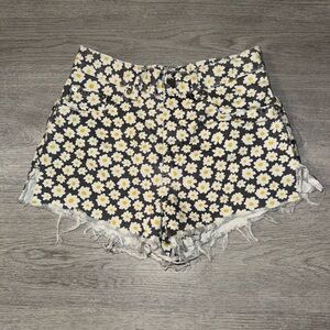 Zara Black and White Floral High Waist Shorts